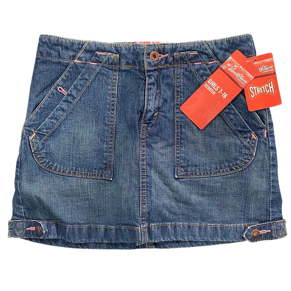 NWT Vintage Levis Girls XL Denim Mini Skirt Skort Y2K Stretch Scooter Size 14/16